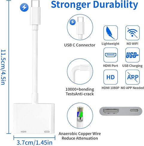 [MFi Certified] Apple USB C to HDMI Adapter for iPhone 17 to TV,4K Type C Digital AV Adapter Sync Screen Connector with 100W Fast Charging Port for iPhone 17/15/16 Series MacBook Pro Air iPad Pro in Kuwait