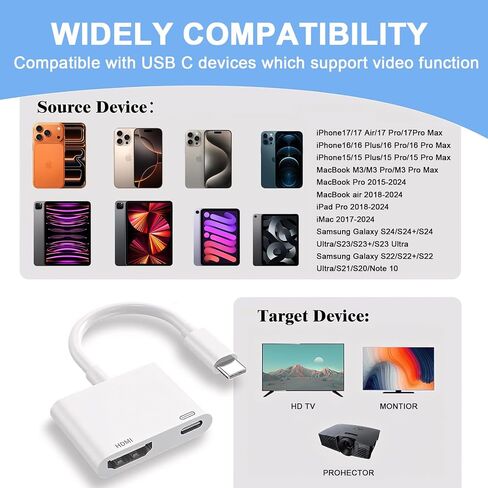 [MFi Certified] Apple USB C to HDMI Adapter for iPhone 17 to TV,4K Type C Digital AV Adapter Sync Screen Connector with 100W Fast Charging Port for iPhone 17/15/16 Series MacBook Pro Air iPad Pro in Kuwait
