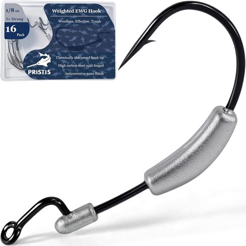 Pristis 16 Pack Weighted EWG Hooks, 3X Strong High Carbon Steel in Kuwait