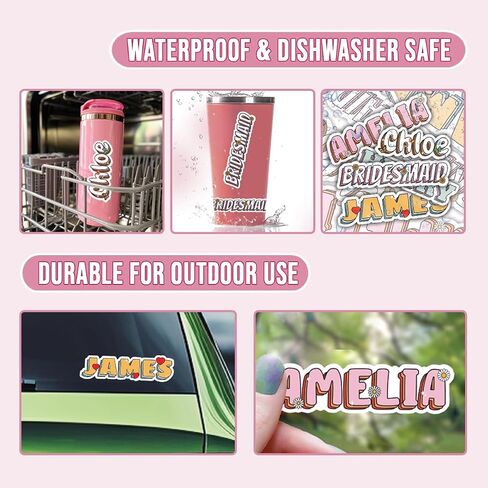 TAYTA (6pcs) Customized Name Stickers Sheet - Personalized Text, Waterproof in Kuwait