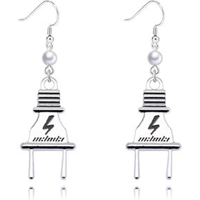Dreuyet Electric Outlet Earrings Unique Funny Silver Plated Power Plug Socket Face Dangle Drop Weird Statement Earrings Stuff Jewelry