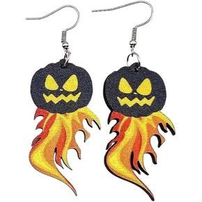 Zian Halloween Wooden Earrings Pumpkin Earrings Funny Skull Earrings Fun Earrings Halloween Gifts
