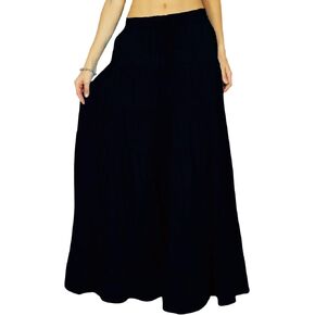 Phagun Women's Long Skirt Bohemian Gypsy Tiered Cotton Maxi Skirt Beach Wear Black