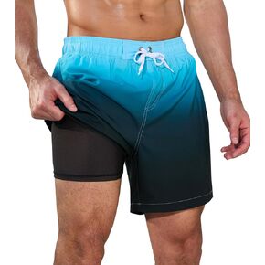 SILKWORLD Mens Swimming Trunks 2 in 1 Quick Dry Bathing Suit Elastic Waist Beach Shorts with Zipper Pockets