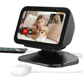 حامل شحن PlusAcc للعرض 5 (الجيل الثالث) - حامل طاولة قابل للتعديل مع منفذي شحن (USB-C وUSB-A)، قاعدة قاعدة مغناطيسية قابلة للإمالة لشحن الهواتف المحمولة وسماعات الأذن، قاعدة غير قابلة للانزلاق (أسود)