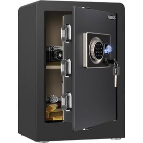 Heavy Safe Box 45lbs with Upgraded Fingerprint and Touch Screen, Large Steel Home Office Safes with Magnetic Light and Quilted Leather Interior for Dorm Personal (Frigerprint 45 Black)