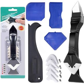 11Pcs Caulking Tools, 3 in 1 Silicone Caulking Finishing Tool Kit(stainless steelhead), Reuse and Replace 5 Silicone Pads, Sealant Caulk for Kitchen Bathroom Window, Sink Joint