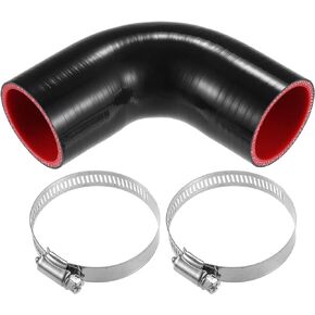 uxcell 1 Set 51mm 2.01" ID 90 Degree Elbow Coupler Silicone Hose 4-Ply with 2 Pcs Clamps Black Red