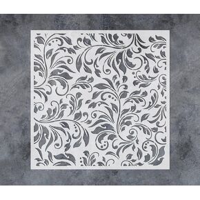 GSS Designs Flourish Leaf Stencils for Painting on Wood Canvas Paper Fabric Floor Wall Tile Fancy Flourish Background 12x12Inch Reusable DIY Art Craft Stencils for Painting Leaves