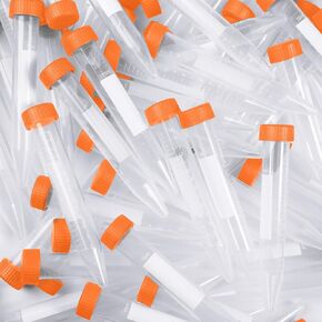 Konohan 200 Pcs Conical Centrifuge Tubes 15ml Plastic Sterile Test Tubes Lab Tubes Polypropylene Container with Screw Caps Graduated and Write Marks for Sample