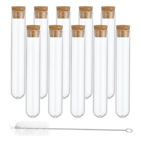 PATIKIL 10ml Test Tubes Set,50pcs 3.94x0.59in Glass Clear Round Bottom Test Tube Containers with Cork Stopper for Bead Party Candy Bath Salt Storage Scientific Experiment Plant Propagation