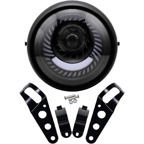 LeeMas Universal 6.5 Inches Round Motorcycle LED Headlight with Side Mount Brackets Assembly for Cafe Racer Chopper Bobber Head Lamp, White Light 6.5" Retro CREE LED 6000K