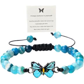 Always Believe in Yourself Butterfly Bracelet 8mm Natural Stone Beaded Butterfly Bracelet Cute Butterfly Charm Bracelets Lucky Butterfly Friendship Matching Bracelet for Women Girls