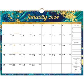التقويم 2024 - يناير 2024 - ديسمبر 2024، تقويم الحائط الشهري 2024، 14.6 بوصة × 11.5 بوصة، ربط مزدوج السلك، خطاف تعليق، كتل كبيرة مع تواريخ جوليان، تقويم حائط مثالي للتنظيم in Kuwait
