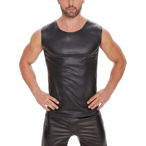 Men Sexy Leather T-Shirt, Plus Size S-5XL, Shiny Soft Matte Leather, Sleeveless Leather Tops for Male