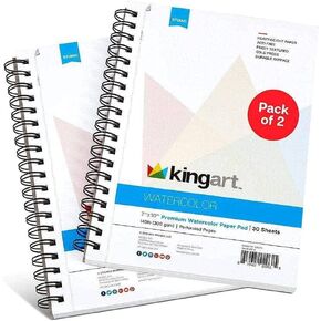 KINGART 7" x 10" Watercolor Pad, Pack of 2, 60 Sheets 140lb/300gsm, 30 Sheets Each, Spiral Bound Acid Free Cold Pressed Paper, Painting & Drawing Sketchbook, Art Supplies for Wet, Dry & Mixed Media