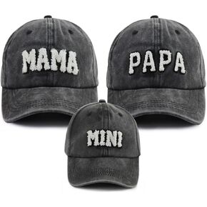 Mama Papa and Mini Hats, Adjustable Cotton Embroidered Parent-Child Baseball Caps, Set of 3 Matching Family Hats