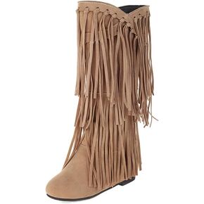Womens Fringe Western Boots Fashion Hidden Heel Knee-high Boots