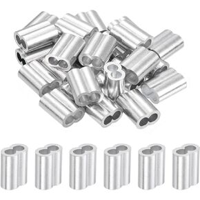 uxcell 3/16" 4mm Aluminum Crimping Loop Sleeve Double Ferrule for Wire Rope Cable Line End, Silver 25pcs