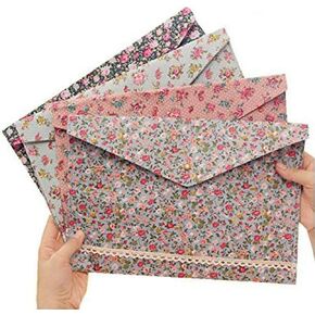 Funny live 4 Pcs Individualized Felt A4 Size Floral Pattern Document Folder with Snap Button Office Document Cash Coin Stationery Storage Organizer