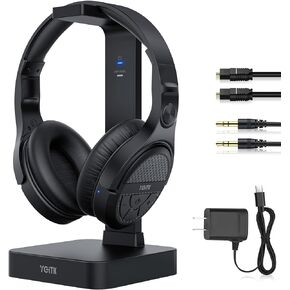 YGiTK Wireless Headphones for TV Watching with 2.4GHz RF Transmitter Charging Dock Rechargeable Stereo TV Headphones Digital Optical AUX Input, Long Work Rang, No Delay, Compatible for Most TVs