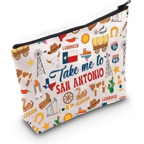 WZMPA San Antonio Texas Travel Cosmetic Bag San Antonio Vacation Gift Take Me To San Antonio Zipper Pouch Travel Bag San Antonio Souvenirs Gifts (Take San Antonio)