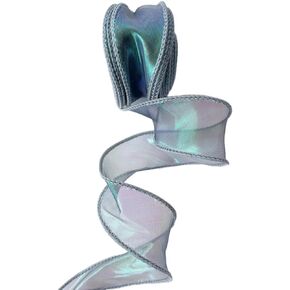 4 Rolls 10 Yard Iridescent Sheer Wired Organza Ribbon Shimmer Chiffon Curling Ribbon for Floral Bouquets,Gift Wrapping for Valentine's Wedding Christmas Party Decor (1.57inch,White)