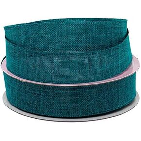 1 1/2" X 25 Yards Teal Faux Linen Ribbon