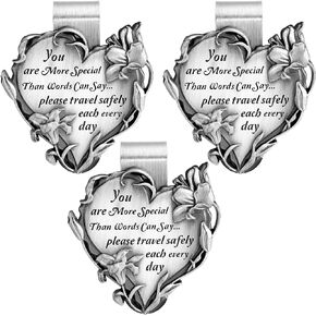 Heart Shaped Visor Clip for Car Visor You are More Special Than Words Can Say Please Travel Safely Each Every Day Medal Bless Travel Safely Visor Clip Present for Parent Family Driver(4 Pcs)