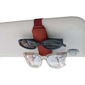 Magnetic Sunglasses Holder for Car Sun Visor, Double Position Genuine Leather Eyeglass Car Clip, Car Organizer(Beige)