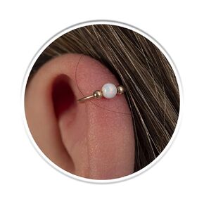 Cartilage Hoop Earring – 20 Gauge Gold Filled Helix Cartilage Piercing With White Opal - 20g Helix Ring Piercing - 8mm Diameter Cartilage Piercings - Unisex Jewelry for Women Men Unisex Rings