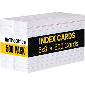 1InTheOffice Index Cards 5x8 Ruled, White Ruled Index Cards, 5x8, 500/Pack