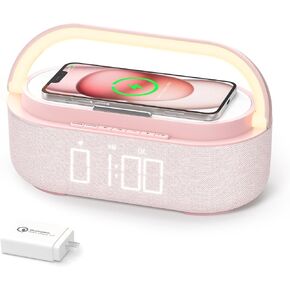 【2024 Newest】Alarm Clock Radio with Bluetooth Speaker, Stereo Sound Dual Wireless Speakers with Wireless Charger, 2500mAh Battery Dimmable Clock Radio for Home Decoration, Bedroom, Office, Gift