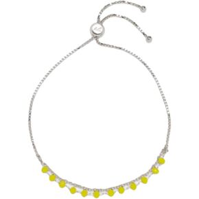 Pura Vida Bracelet Neon Chain Slider Bracelet - Womens Bracelet with Glass Beads, Silver Bracelets with Rhodium Plating - Cute Bracelets for Girls, Trendy Bracelets for Teen Girls - Yellow/Blue
