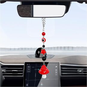 Augeny Mushroom Car Hanging Ornament, Lucky Evil Eye Rear View Mirror Accessories, Cute Mushroom Rear View Mirror Charm Pendant, Universal Interior Decor for Vehicle Home Door (Red)