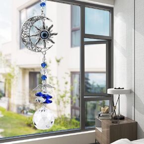 Evil Eye Car Hanging Ornament Blue Evil Eye for Rear View Mirror Evil Eye and Good Luck Charm Window Hanging Sun Catcher Car Amulet Ornament for Protection & Blessing (1pcs Round)