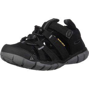 صندل KEEN Seacamp 2 CNX بمقدمة مغلقة، أسود/رمادي فولاذي، مقاس 12 US للأطفال الكبار