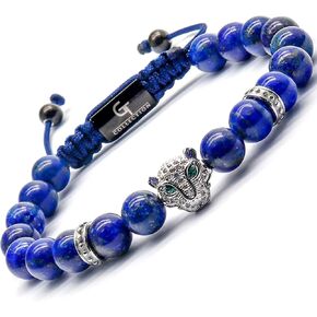 أساور مطرزة بنقش النمر مصنوعة يدويًا للرجال من مجموعة جي تي - أساور من الحجر الطبيعي - سوار رجالي مع خرزة النمر من الفولاذ المقاوم للصدأ، وسلك قابل للتعديل، وأحجار كريمة قوية in Kuwait