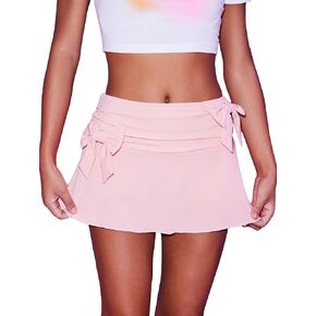 WDIRARA Women's Elastic Waist Bow Front Ruched Lettuce Trim A Line Mini Skirt in Kuwait