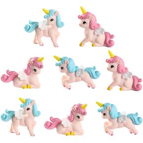 8 Pcs Flying Horse Unicorn Animal Model Figures Toy Cake Toppers, Miniature Unicorn Figurines Fairy Garden Moss Landscape DIY Terrarium Crafts Ornament, Cake Decoration Christmas Birthday Gift