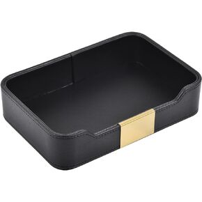 Luxury Leather Valet Tray Desktop Storage Organizer,Bedside Vanity Catchall Tray Nightstand Caddy Holder for Cosmetic,Jewelry,Watch,Keys,Phone,Wallet,Remote Controller,Pen,Black
