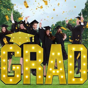 GRAD Luminous Graduation Decorations Letters Cap and GRAD, Large Black Marquee Letters Class of GRAD for Graduation Decorations, Black