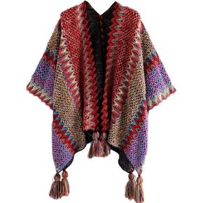 Women's shawl vintage ethnic wind cardigan shawl Christmas shawl knitted scarf shawl tassel shawl cardigan shawl