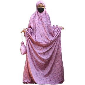 فستان صلاة إسلامي للنساء من SAWB - مقاس موحد، فستان إسلامي مع حجاب، جلباب/نيسكاراكوبايام/نماز خيمار/ملابس صلاة نقاب خيمار، ملابس صلاة إسلامية فاخرة، لون زهري أرجواني ساطع in Kuwait