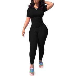 Lounge Wear 2 Piece Outfits for Women Fitted Crew Neck T-shirt High Waist Legging pants Matching Sets Workout Streetwear