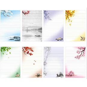 40 Lined Writing Stationery Paper Vintage Retro Design Letter Set, 8 Different Style