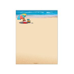 Beach Stationery - 8.5 x 11-60 Beach Letterhead Sheets - Umbrella & Chair Ocean Beach View