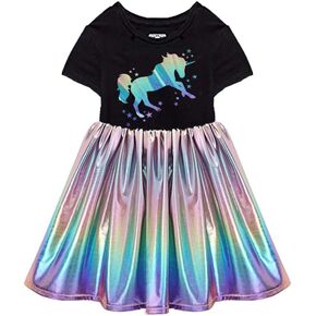 VIKITA Girls Summer Casual Dresses Short Sleeve Black School Clothes Outfits 2-12 Years Birthday Gifts