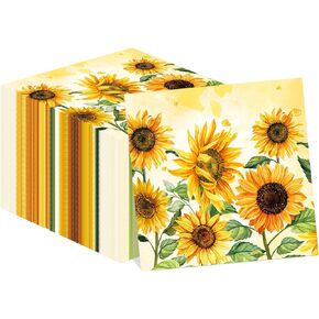 40Pcs Sunflower Paper Napkins Sunflower Disposable Party Napkins Set Sunflower Paper Luncheon Napkins Sunflower Theme Party Supplies for Sunflower Themed Parties, 6.5 Inch