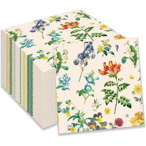 OXYLIPO 40Pcs Vintage Flowers Paper Napkins Vintage Flowers Guest Paper Napkins Vintage Flowers Guest Spring Flower Disposable Hand Towels for Bathroom Weddings Baby Birthday Dinner Cocktail